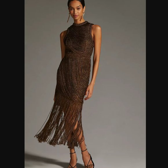 Anthropologie Mohan Fringed Halter Dress By Not So Serious by Pallavi - Picture 3 of 5